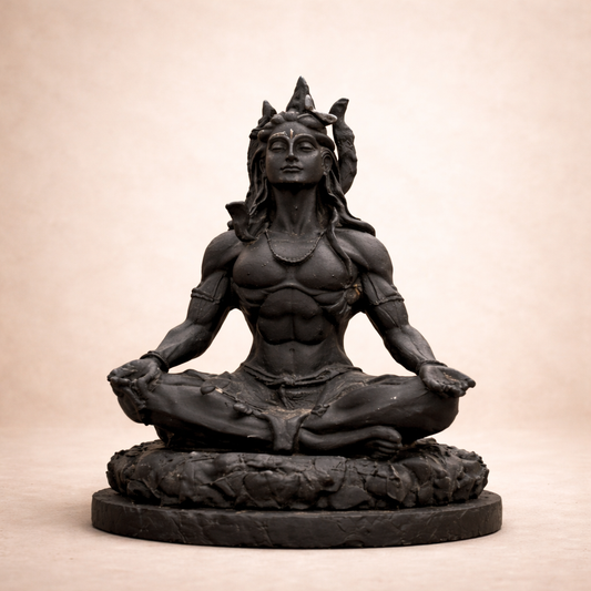 Adiyogi Shiva car dashboard idol in antique finish, front view