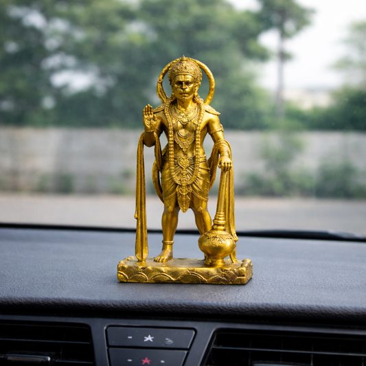 Side angle of Sarangpur Hanuman car dashboard idol showing detailing