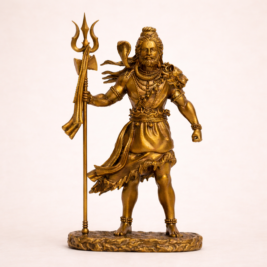 Lord Shiva the Protector car dashboard idol, antique gold finish, front view