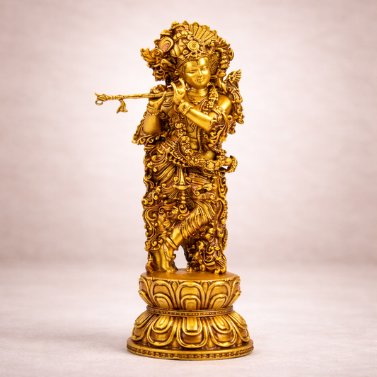 Shree Krishna car dashboard idol, antique finish, front view